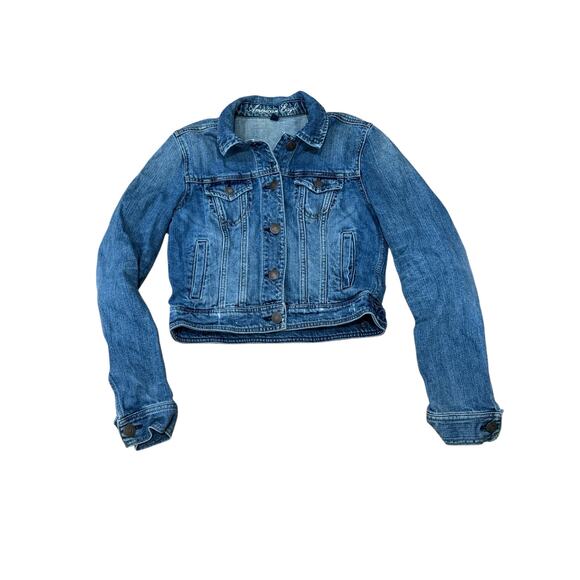 American Eagle Jean Jacket Womens Cropped Distressed Trucker Sz M - Picture 1 of 6